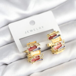 Mineli Karışık Renkli Gold Pirinç Kadın Küpe BKP11311