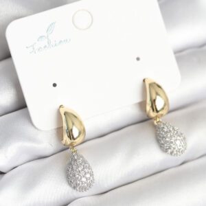 Gold Renk Zirkon Taşlı Damla Pirinç Kadın Küpe BKP11288