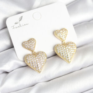 Kalp Model Zirkon Taşlı Gold Renk Pirinç Kadın Küpe BKP11290