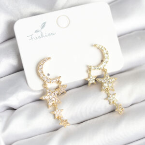 Ay ve Yıldız Model Gold Renk Pirinç Kadın Küpe BKP11295