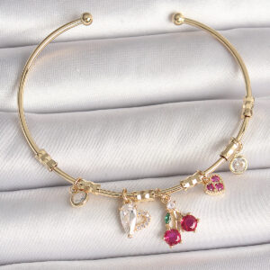 Pirinç Gold Renk Sallantı Kırmızı Zirkon Taşlı Kiraz Figür Charm Kadın Bileklik BB6890