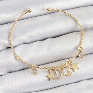 Pirinç Zirkon Taşlı Kelebek Ve Yıldız Model Gold Renk Charm Bileklik BB7355