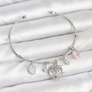 Hayat Ağacı Charmlı Gümüş Renk Pirinç Kadın Bileklik BB8038