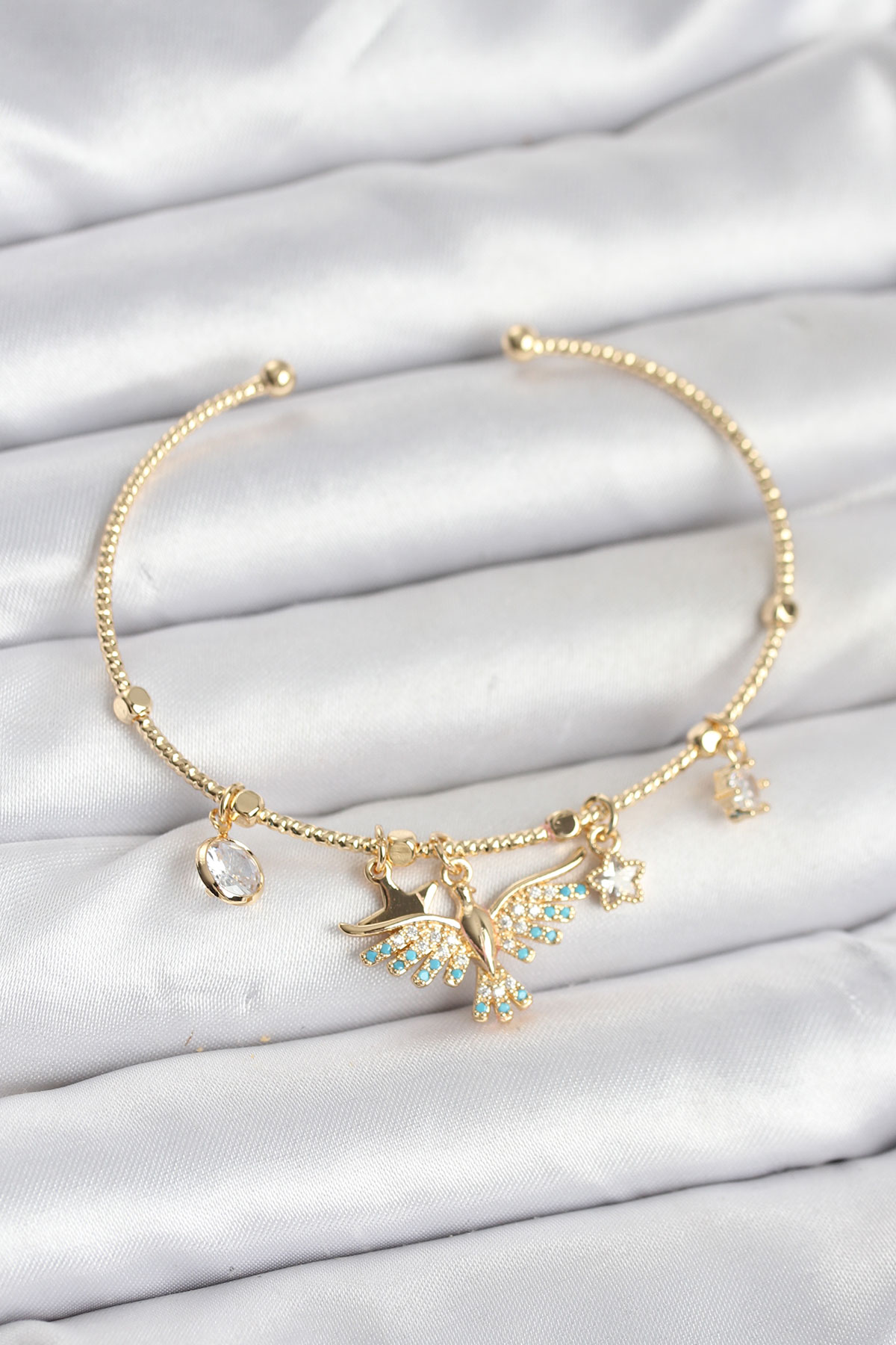 Anka Kuşu Charmlı Gold Renk Pirinç Kadın Bileklik BB8039