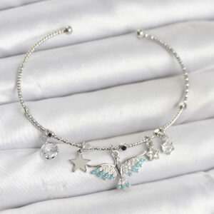 Anka Kuşu Charmlı Gümüş Renk Pirinç Kadın Bileklik BB8040