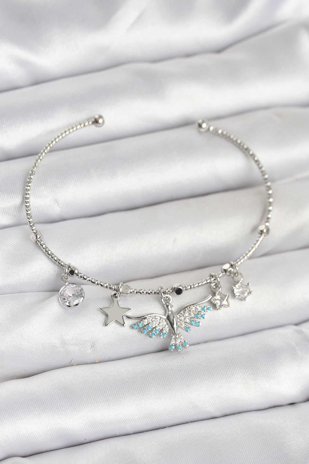 Anka Kuşu Charmlı Gümüş Renk Pirinç Kadın Bileklik BB8040