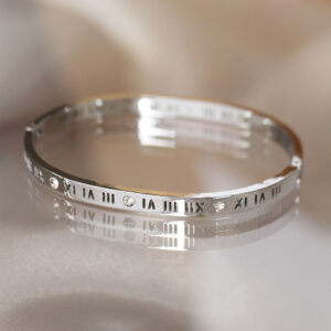 316L Çelik Roma Rakamlı Silver Renk Bilezik Kelepçe BB3566