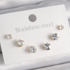 316L Çelik Gold Renk Zirkon Taşlı Kalp Model Kadın Küpe Seti BKP9880