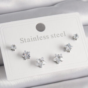 316L Çelik Gümüş Renk Zirkon Taşlı Yıldız Model Kadın Küpe Seti BKP9881