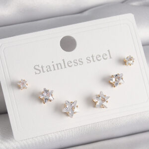 316L Çelik Gold Renk Zirkon Taşlı Yıldız Model Kadın Küpe Seti BKP9882