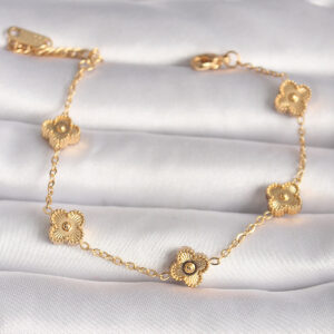 316L Çelik Gold Renk Baby Boy Yonca Model İşleme Detay Kadın Bileklik BB6641