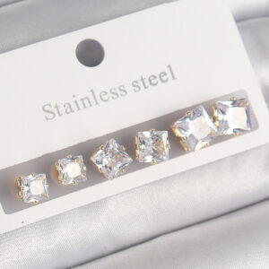 316L Çelik Gold Renk Kare Zirkon Taş Model Kadın Küpe Seti BKP10304