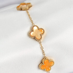 316L Çelik Sedefli Turuncu Gold Renk Yonca Kadın Bileklik BB7668