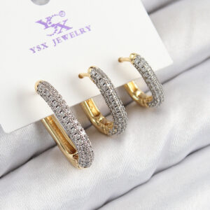 Pirinç Zirkon Taşlı 3'lü Oval Dikdörtgen Model Gold Ve Gümüş Renk Kadın Küpe BKP11150