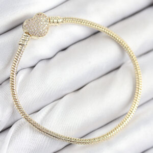 Pirinç Charm Zirkon Taşlı Kalp Model Gold Renk Kadın Bileklik BB7809