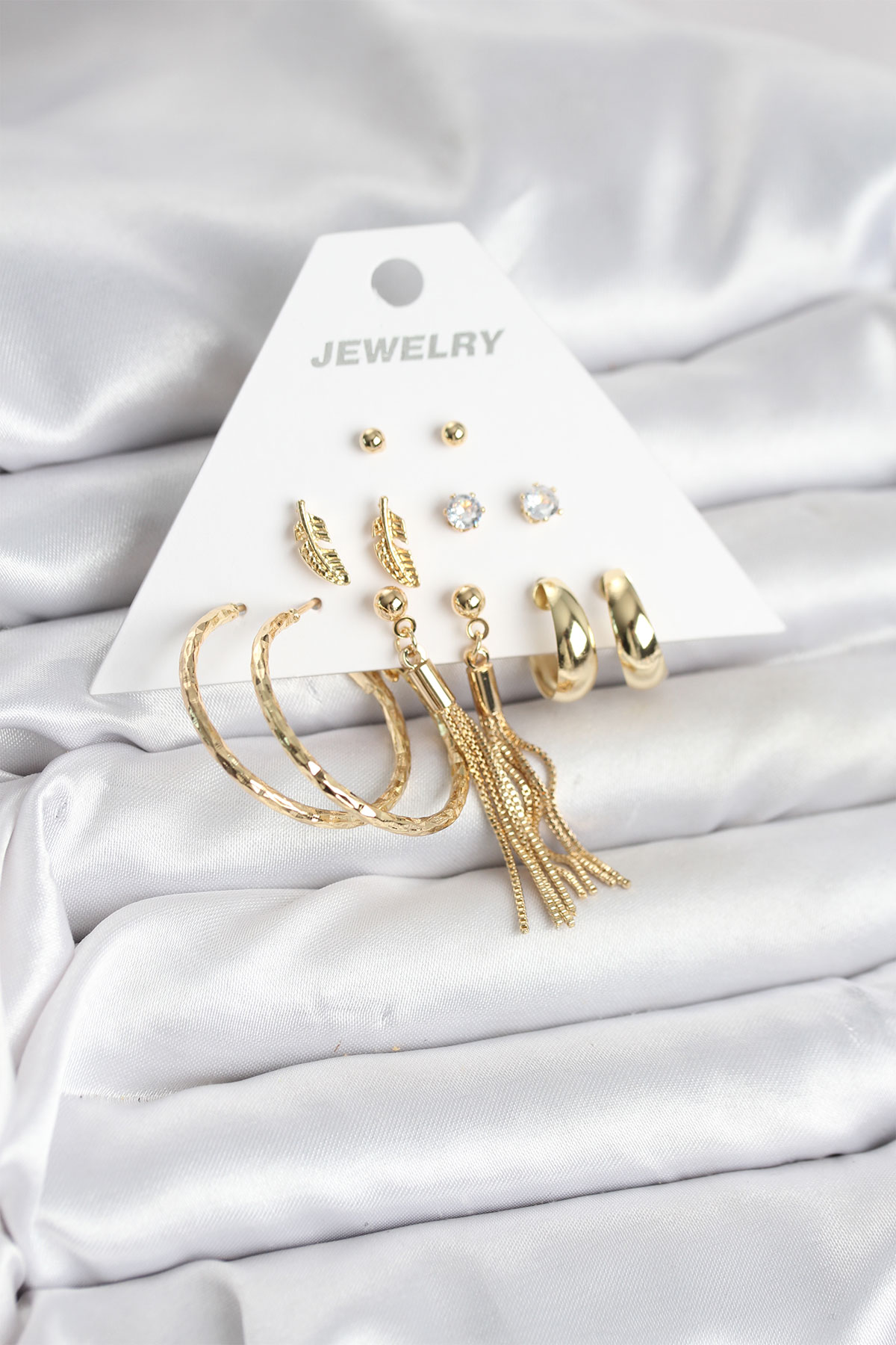 Gold Renk Pirinç Kadın 6 Çift Küpe Seti BKP11317