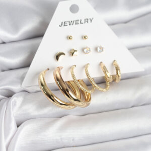 Gold Renk 6 Çiftli Pirinç Kadın Küpe Seti BKP11323