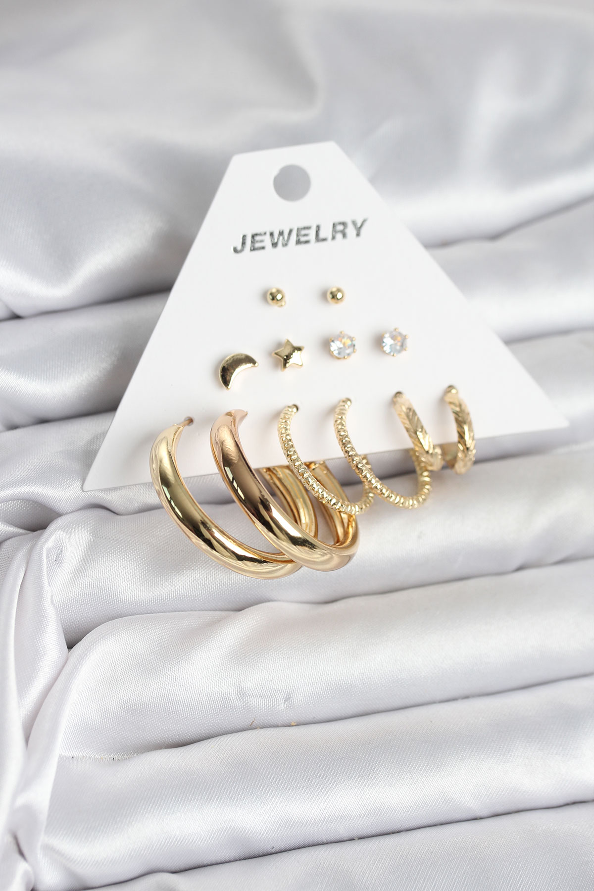 Gold Renk 6 Çiftli Pirinç Kadın Küpe Seti BKP11323