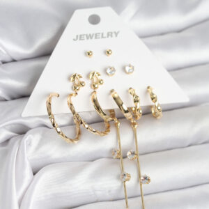 Gold Renk 6 Çift Pirinç Kadın Küpe Seti BKP11326