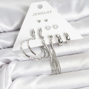 Gümüş Renk Pirinç 6 Çiftli Kadın Küpe Seti BKP11331