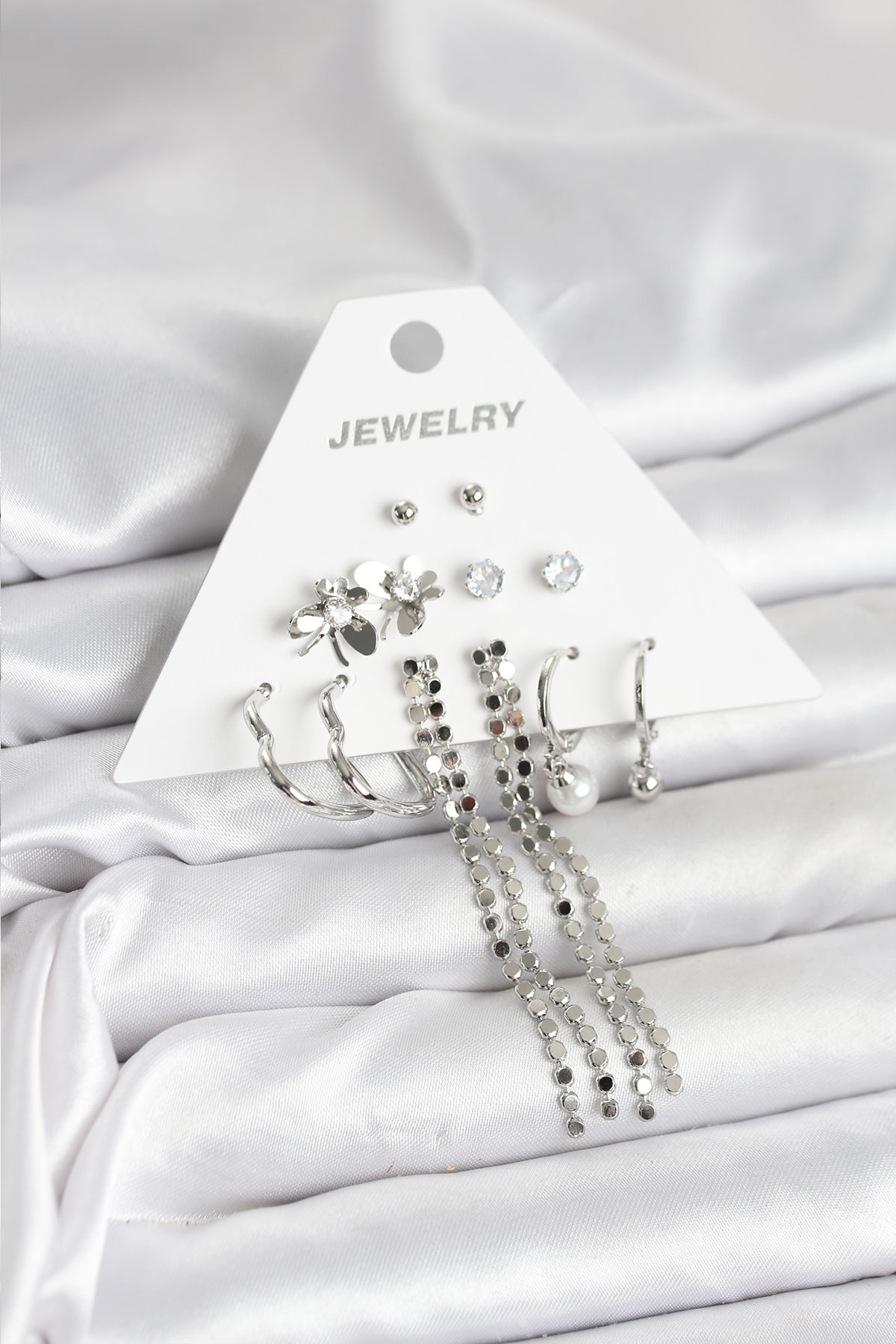 Pirinç Gümüş Renk 6 Çift Kadın Küpe BKP11336