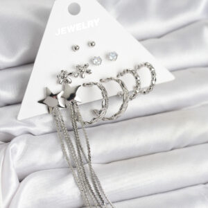 Gümüş Renk Pirinç 6 Çift Kadın Küpe Seti BKP11338