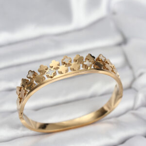 316L Çelik Gold Renk Minimal Yoncalı Kadın Kelepçe Bileklik BB8072