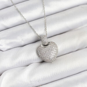 316L Çelik Zincir Gümüş Renk Zirkon Taşlı Kalpli Kadın Kolye BKO10606