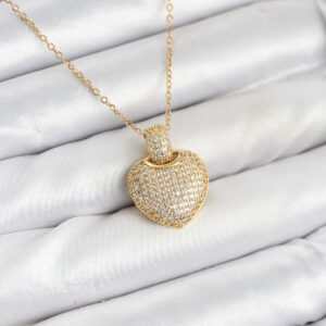 316L Çelik Zincir Gold Renk Zirkon Taşlı Kalpli Kadın Kolye BKO10607