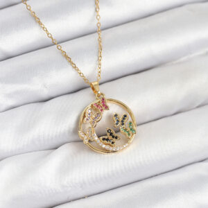 316L Çelik Zincir Gold Renk Zirkon Taşlı Kelebekli Kadın Kolye BKO10609