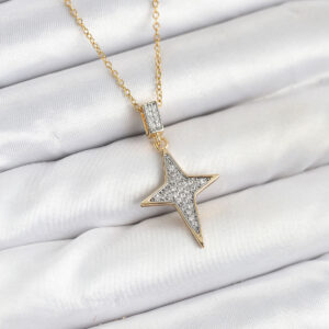 316L Çelik Zincir Gold Renk Kutup Yıldızı Model Zirkon Taşlı Kadın Kolye BKO10610