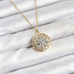 316L Çelik Zincir Gold Renk Zirkon Taşlı Kadın Kolye BKO10611