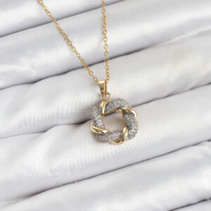 316L Çelik Zincir Gold Renk Zirkon Taşlı Sarmal Model Kadın Kolye BKO10612