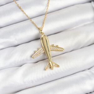 316L Çelik Zincir Gold Renk Uçak Model Kadın Kolye BKO10615