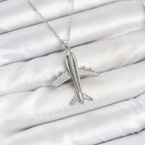 316L Çelik Zincir Gümüş Renk Uçak Model Kadın Kolye BKO10616