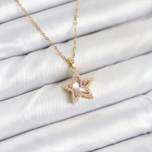 316L Çelik Zincir Pembe Taşlı Yıldız Model Kadın Kolye BKO10619