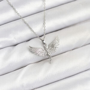 316L Çelik Zincir Gümüş Renk Melek Model Kadın Kolye BKO10622