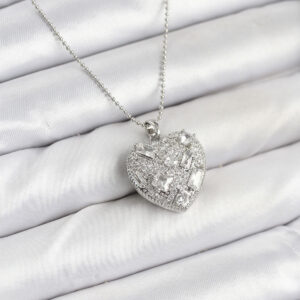 316L Çelik Zincir Gümüş Zirkon Taşlı Kalpli Kadın Kolye BKO10625