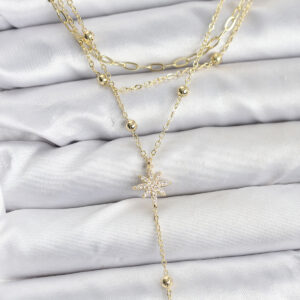 Pirinç Gold Renk Kutup Yıldızı Detaylı 3'lü Kombin Kadın Kolye BKO10689