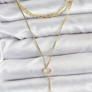 Pirinç Gold Renk Kalp Detaylı 3'lü Kombin Y Kadın Kolye BKO10690