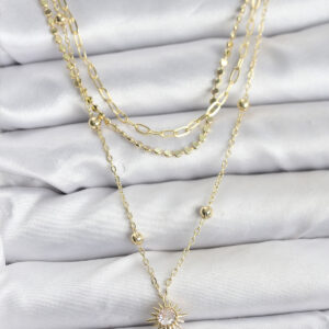 Pirinç Gold Renk Güneş Model Detaylı 3'lü Kombin Y Kadın Kolye BKO10692