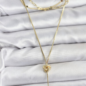 Pirinç Gold Renk Düğüm Model Detaylı 3'lü Kombin Y Kadın Kolye BKO10693