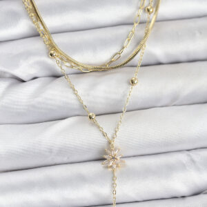 Pirinç Gold Renk Kutup Yıldızı Model Detaylı 3'lü Kombin Y Kadın Kolye BKO10694