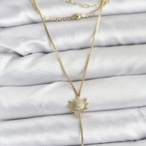 Pirinç Gold Renk Zirkon Taşlı Güneş Model Detaylı 3'lü Kombin Y Kadın Kolye BKO10698