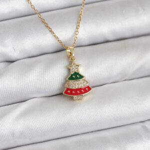 316L Çelik Zincir Gold Ren Çam Ağacı Model Zirkon Taşlı Yılbaşı Temalı Kadın Kolye BKO10710