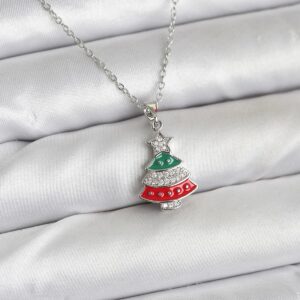 316L Çelik Zincir Gümüş Ren Çam Ağacı Model Zirkon Taşlı Yılbaşı Temalı Kadın Kolye BKO10711