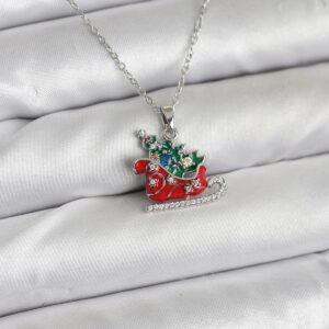 316L Çelik Zincir Gümüş Renk Kızak ve Çam Ağacı Figürlü Yılbaşı Temalı Kadın Kolye BKO10717