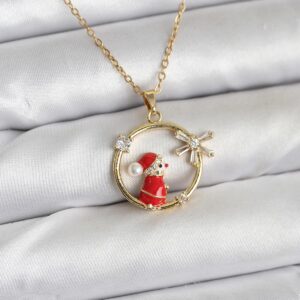 316L Çelik Zincir Gold Zirkon Taşlı Yılbaşı Tema Kadın Kolye BKO10718