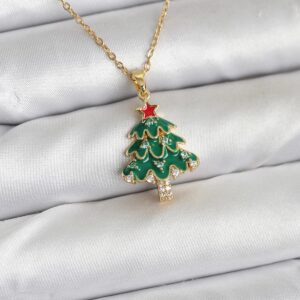 316L Çelik Zincir Gold Renk Çam Ağacı Model Yılbaşı Temalı Kadın Kolye BKO10720