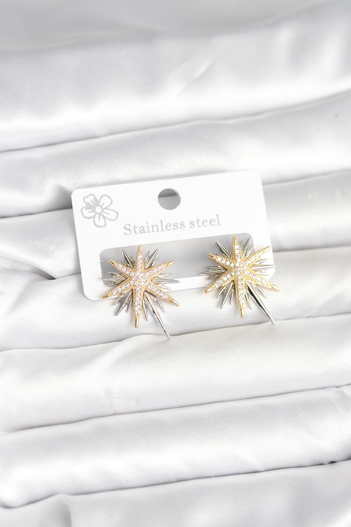 Pirinç Gümüş Renk Kutup Yıldızı Kadın Küpe BKP11392